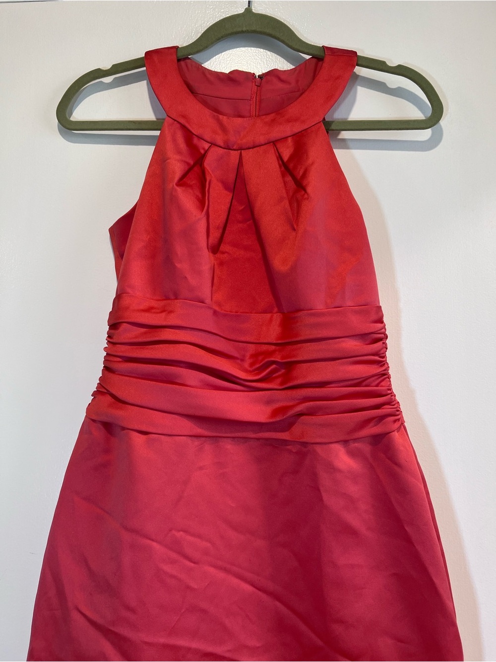 David's Bridal Satin Halter Neck Bridesmaid Wedding Cocktail Dress Size 2  Coral - Picture 4 of 14